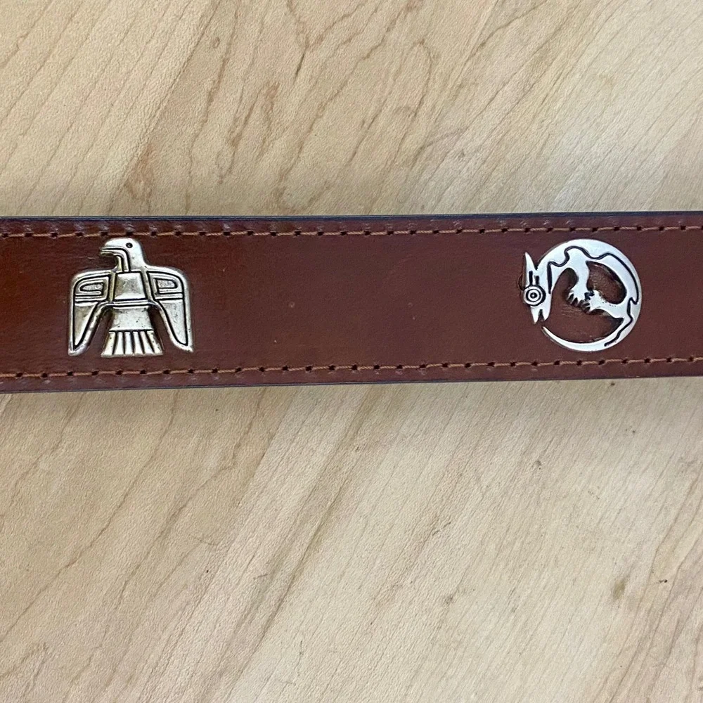 Appaloosa Leather Goods Durango Brown Leather Concho Animal Belt Sz 36 Handmade